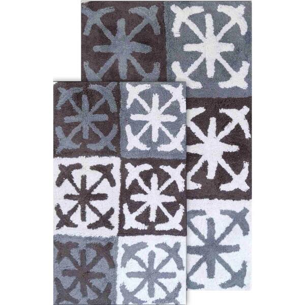 Chesapeake Merchandising Columbia 21 in. x 34 in. and 27 in. x 45 in. 2-Piece Bath Rug Set in Black and White