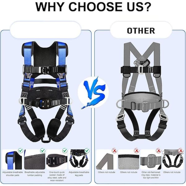 KIWDZFU Premium Safety Harness with Shock Absorbing Lanyard Vented