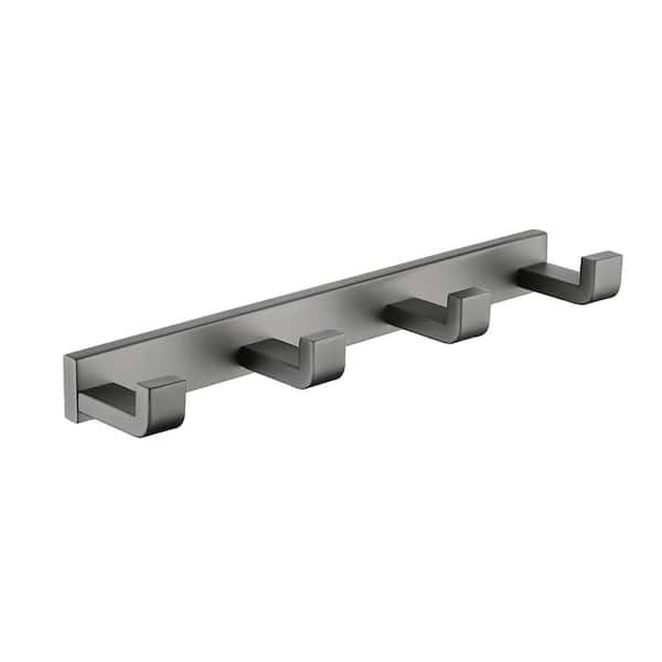 4 J-Hook Rack Double Robe/Towel Hook in Stainless Steel Matte Gray for Entryway Kitchen Bathroom Bedroom Utility Room