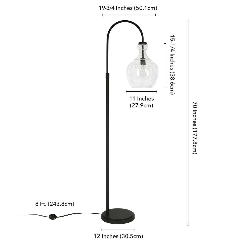 Bronze Arc Adjustable Floor Lamp with Seeded Glass Shade