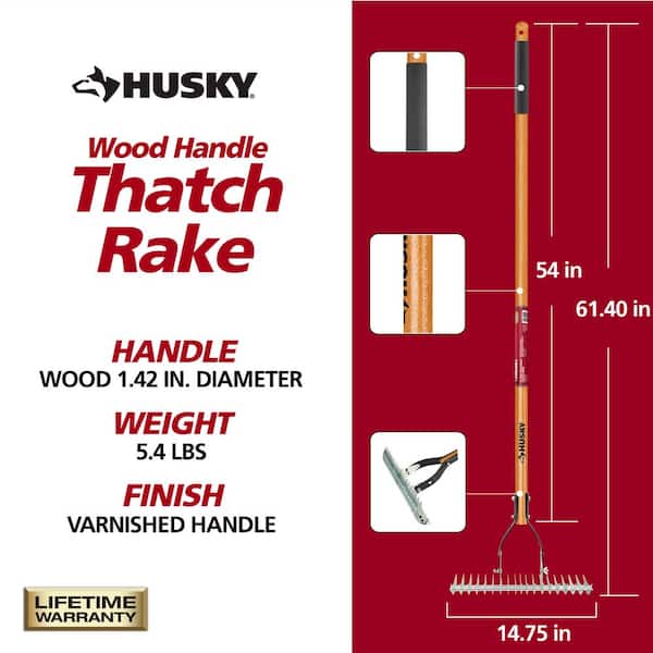 54 in. Long Wood Handle 19-Tine Adjustable Thatch Rake