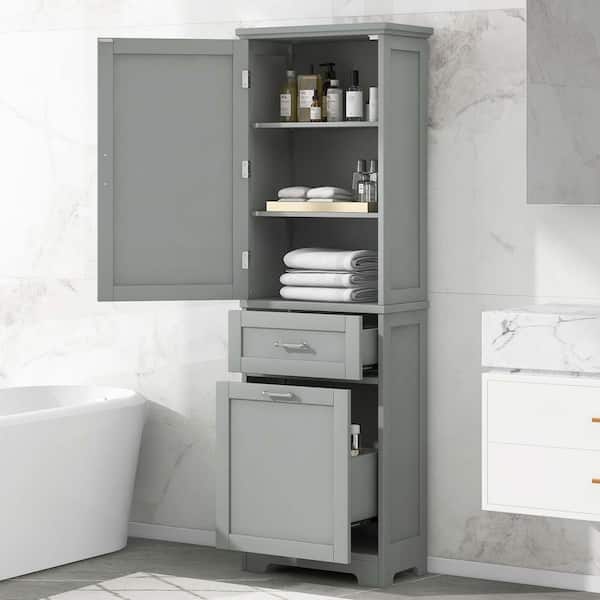 XUJMK 20 in. W x 13 in. D x 68 in. H Gray Linen Cabinet, Tall