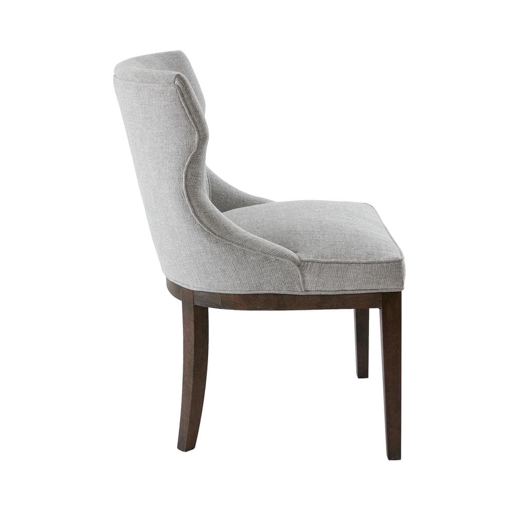 Set of 2 Gray Upholstered Walnut Dining Side Chairs