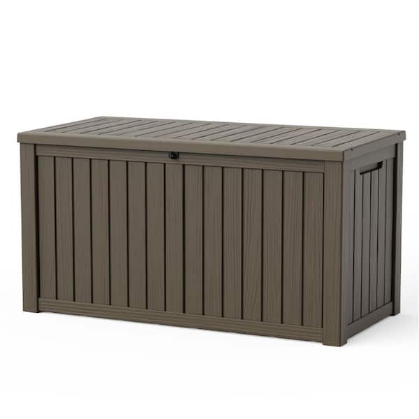 180 Gal. Brown Waterproof Resin Lockable Outdoor Deck Box Storage Box Storage Bin for Patio