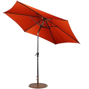 9 ft. Patio Umbrella Outdoor in Orange with 50 lbs. Round Umbrella Stand with Wheels