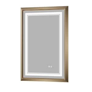 24 in. W. x 36 in. H Rectangular Aluminum Framed with 3-Colors Dimmable LED Wall Mount Bathroom Vanity Mirror in Gold