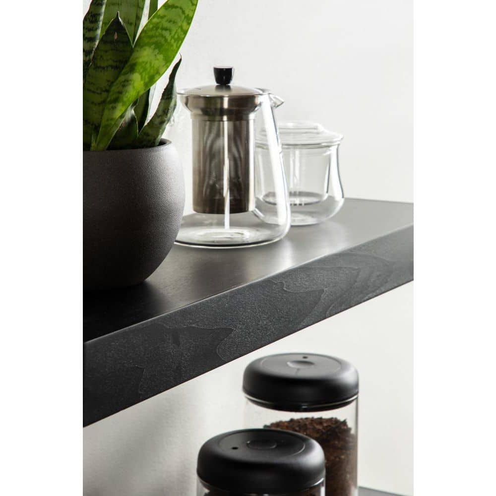 Havlock Black Solid Wood Floating Wall Shelves, Set of 2