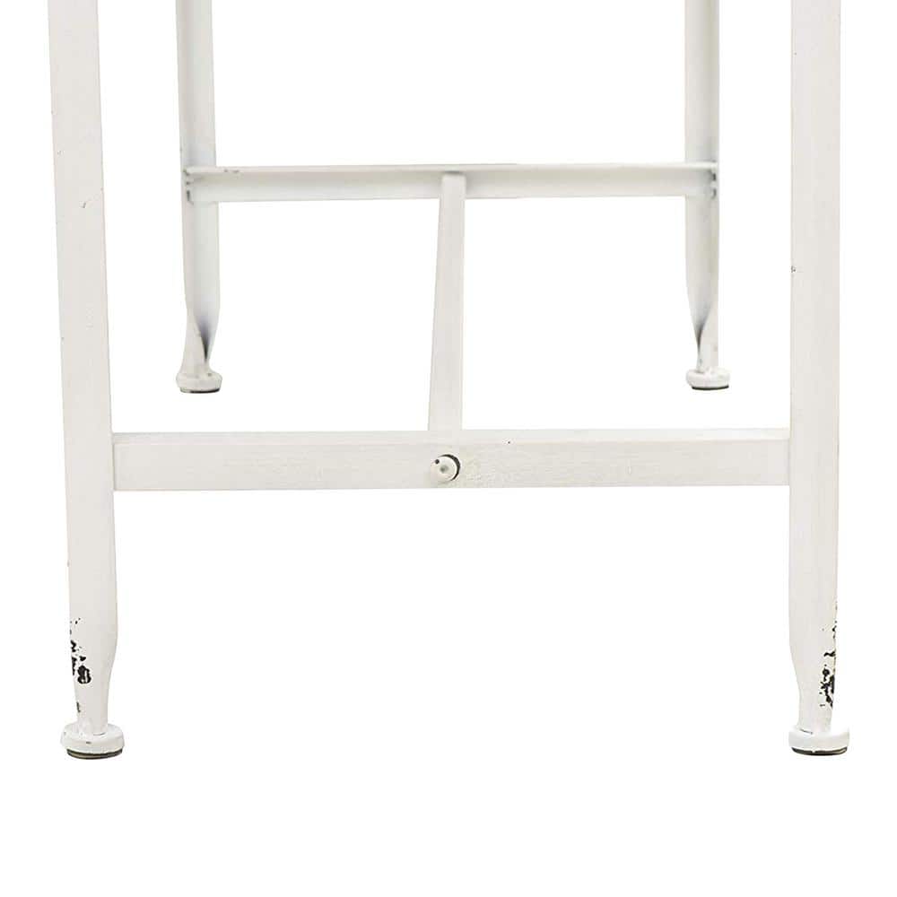 Distressed White Metal Console Table with Wood Top