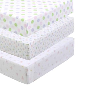 3-Piece Pink Purple Cotton Polka Dot Butterfly Floral Princess Crib/Toddler Fitted Sheets
