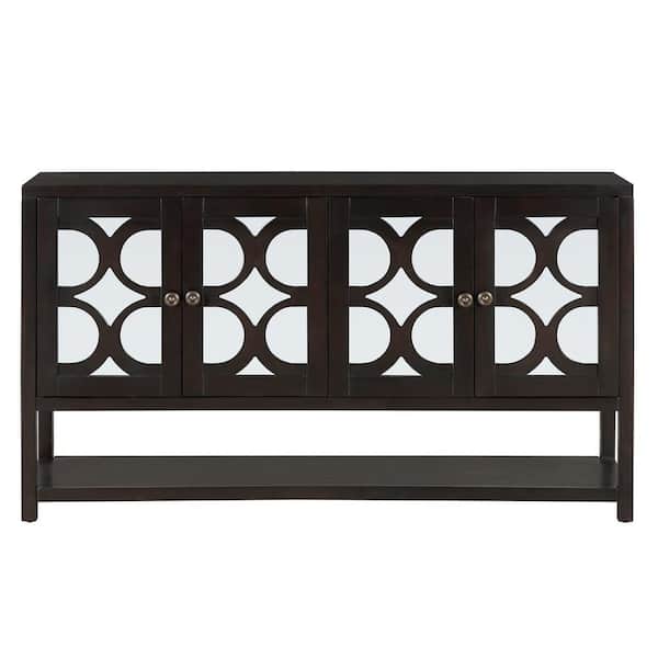 Unbranded 60.00 in. W x 15.70 in. D x 33.80 in. H Brown Linen Cabinet Sideboard with Adjustable Height Shelves and 4-Doors