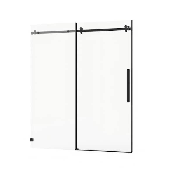 60 in. W x 72 in. H Sliding Frameless Shower Door, 1/4 in. Glass, Easy-Clean, Matte Black
