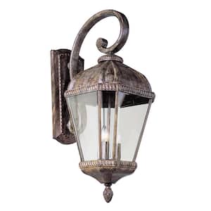 Covington 3-Light Burnished Rust Outdoor Wall Light Fixture with Clear Glass