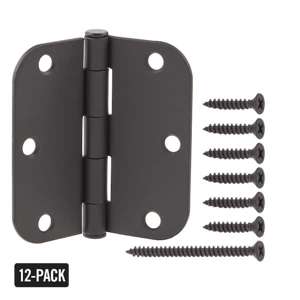 3-1/2 in. x 5/8 in. Radius Matte Black Squeak-Free Door Butt Hinge (12-Pack)