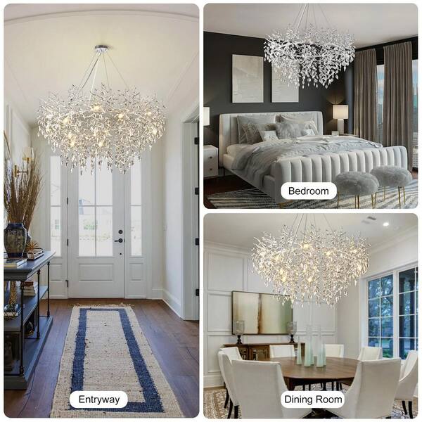 PUYRNF 48 in. 14-Lights Modern Branch Crystal Chandelier