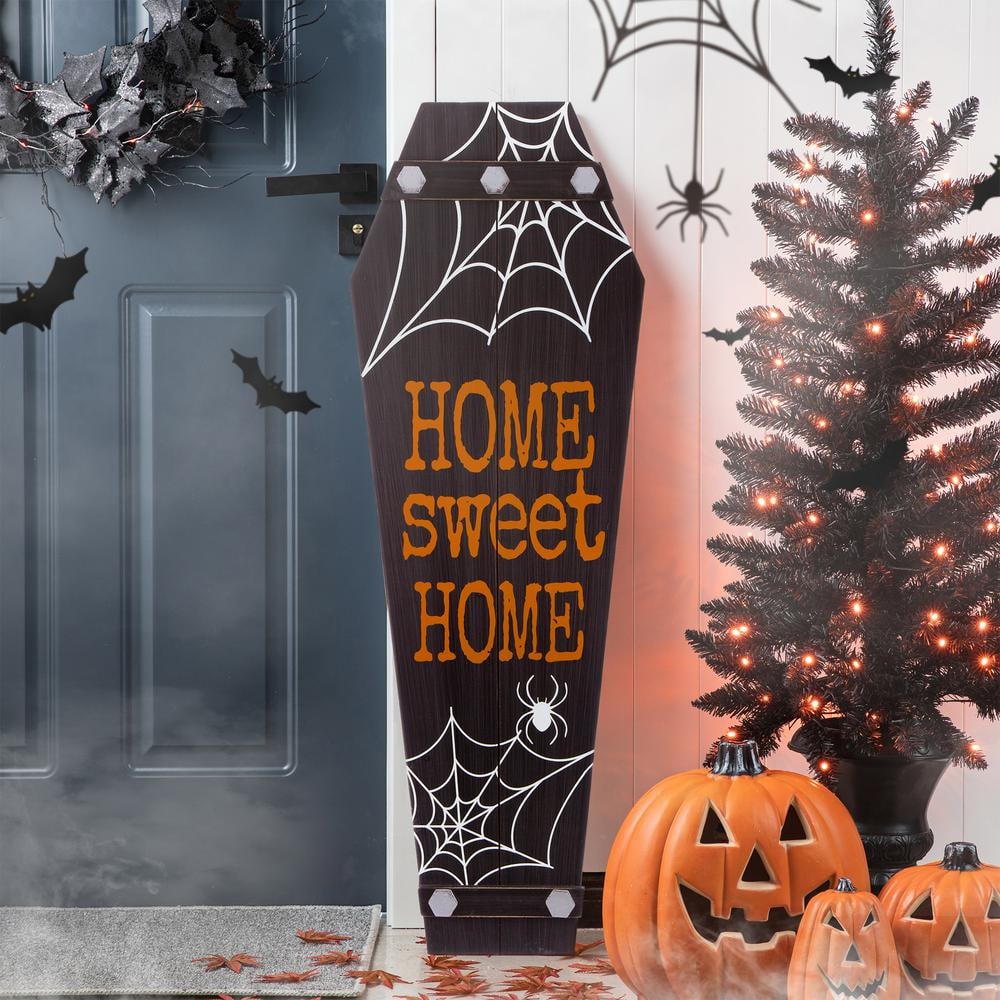 Glitzhome 42 in. H Halloween Wooden Coffin Porch Leaning Decor ...