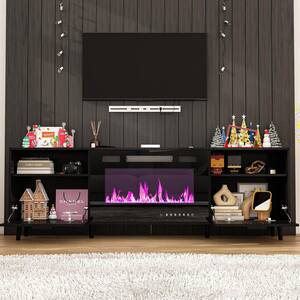 70.8 in. W Freestanding Electric Fireplace TV Stand Media Console in Black With Remote Control Fits TV Up to 80 in.