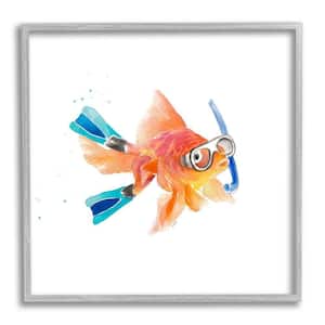 Goldfish Pet Blue Snorkel Gear Swimming Fish by Lanie Loreth Framed Print Animal Texturized Art 17 in. x 17 in.