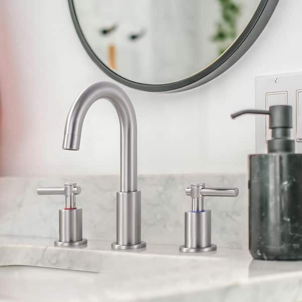 8 in. Widespread Double Handle Bathroom Faucet with Swivel Spout, Pop Up Drain and Supply Lines in Brushed Nickel