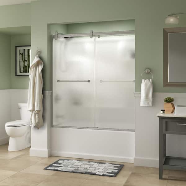 Delta Contemporary 60 in. x 58-3/4 in. Frameless Sliding Bathtub Door in Nickel with 1/4 in. Tempered Rain Glass