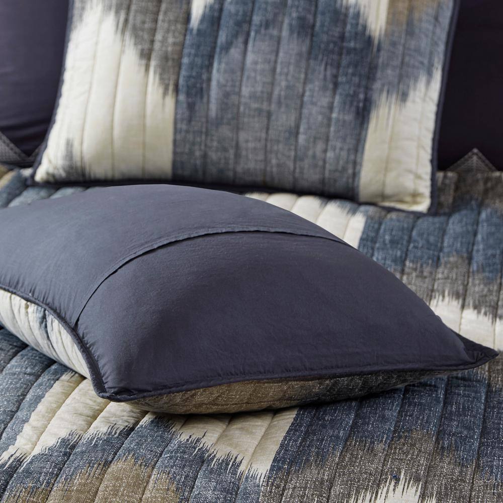 Navy Ikat Print Reversible Cotton Full Quilt Set