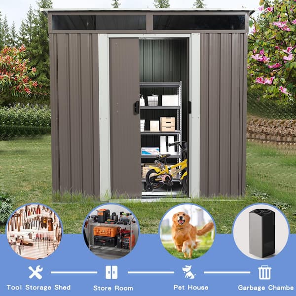6 ft. W x 4.5 ft. D Gray Outdoor Metal Storage Shed with Transparent Plate (27 sq. ft.)