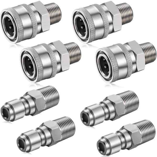 4-Set 1/4 in. NPT Stainless Steel Pressure Washer Quick Connect Male-Female Coupler Plug Adapter Kit, External