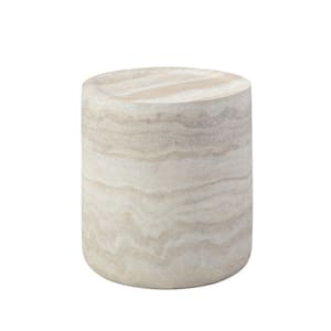 15.74 in. Beige Fiberglass Faux MARS Marble Pattern Round Outdoor Coffee Tables for Living Room