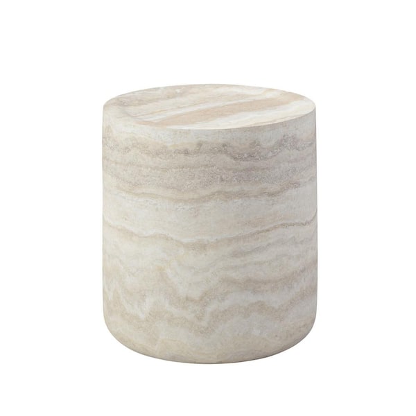 Zeus & Ruta 15.74 in. Beige Fiberglass Faux MARS Marble Pattern Round Outdoor Coffee Tables for Living Room
