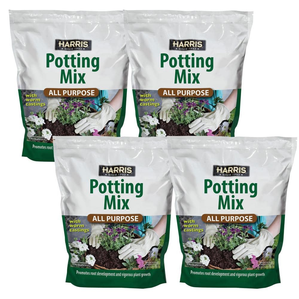 Harris 4 Qt. All Purpose Potting Soil Mix with Worm Castings (4-Pack ...