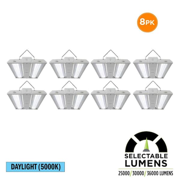 8-Pack 2.3 ft. 1000-Watt Equivalent Linear White LED High Bay Light Adjustable Beam Selectable Lumens 5000K Daylight