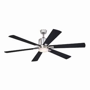 Wheelock 60 in. Satin Nickel Indoor Ceiling Fan with Integrated LED Light Kit and Remote