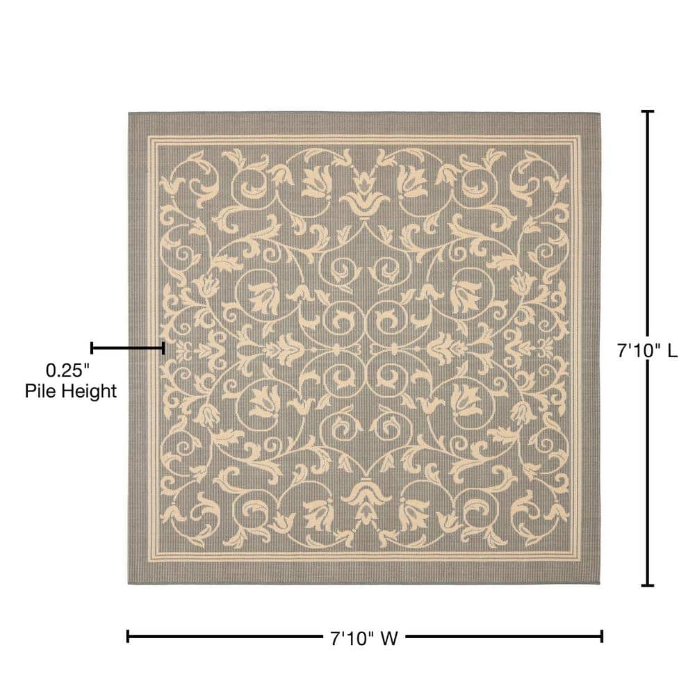 Grey and Natural Square Synthetic Indoor/Outdoor Area Rug