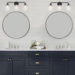 Elliott 24 in. 3-Light Matte Black Industrial Vanity with Clear Glass Shades