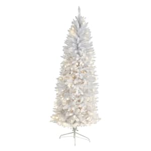 6 ft. White Pre-Lit LED Slim Artificial Christmas Tree with 250 Warm White Lights