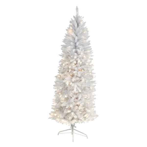 Nearly Natural 6 ft. White Pre-Lit LED Slim Artificial Christmas Tree with 250 Warm White Lights