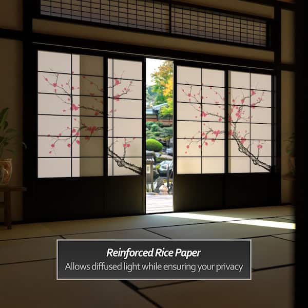 Red Lantern 7 ft. Black Cherry Blossom 2-Panel Sliding Door DOOR