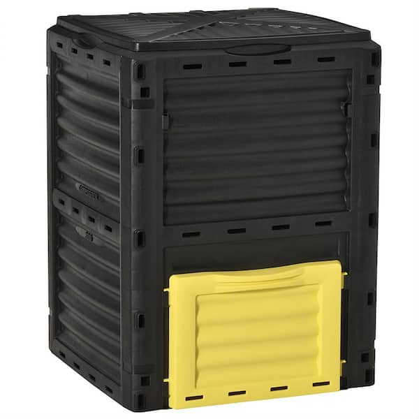 Misopily 80 Gal. Garden Compost Bin, Outdoor Large Capacity Composter Fast Create Fertile Soil Aerating Box, Black Yellow