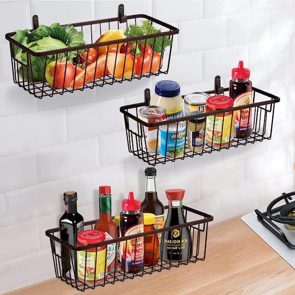 Bronze 11 in. x 3.5 in. Metal Decorative Basket Set of 4 with Wall