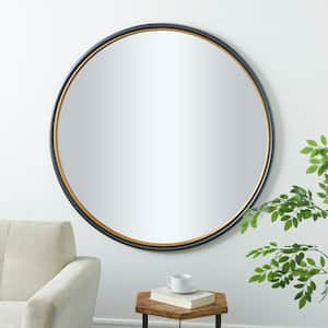 46 in. x 46 in. Round Framed Black Wall Mirror with Gold Inner Frame