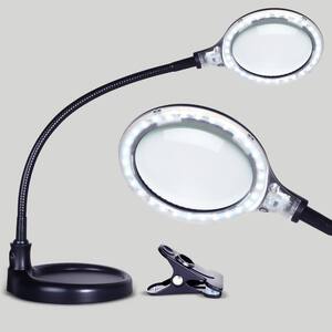 LightView Flex 16 in. Black Magnifying 2-In-1 LED Desk Lamp with Clamp and Heavy Base