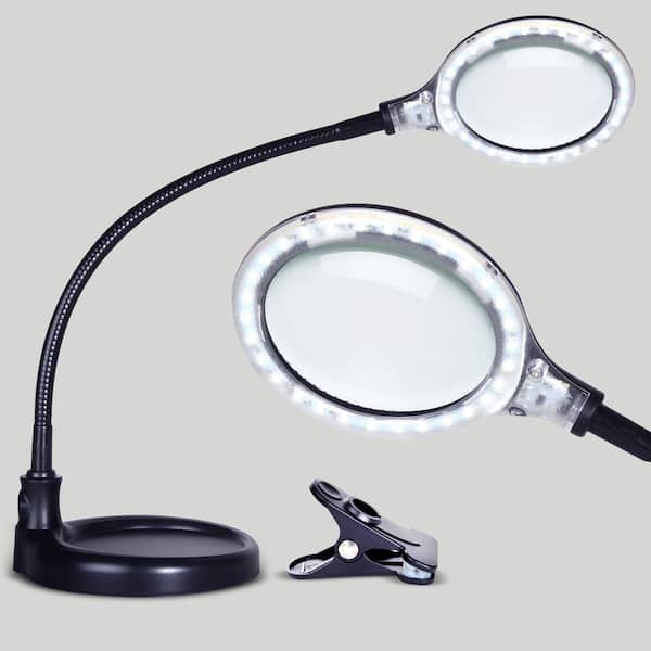 Brightech LightView Flex 16 in. Black Magnifying 2-In-1 LED Desk Lamp with Clamp and Heavy Base