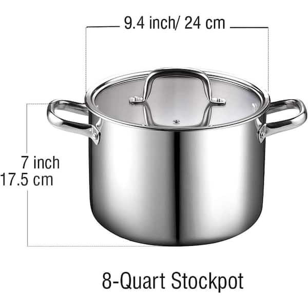 CookCraft 8 QT Stock Pot with Glass Latch Lid –