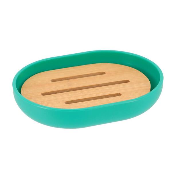 Unbranded Padang Freestanding Soap Dish with Bamboo Tray Green Caribbean