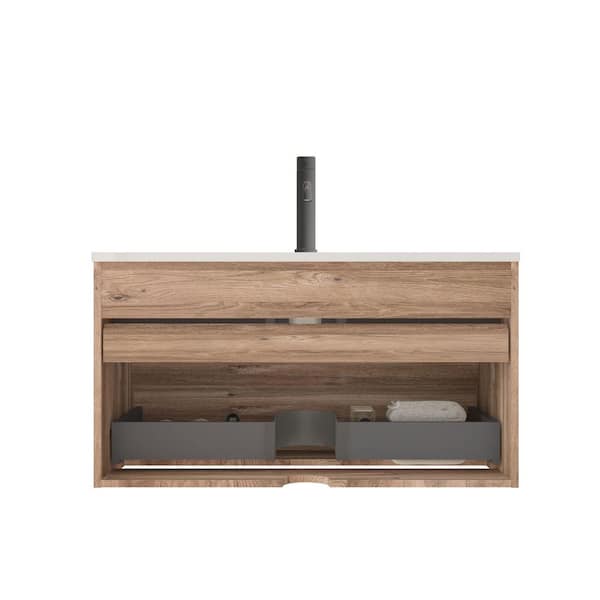 Ziyudura 36 in. Single Sink Floating Rough Oak Bath Vanity with