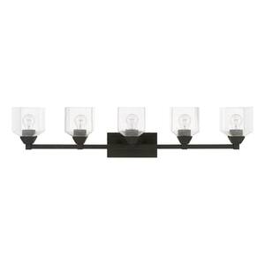 Aragon 42 in. 5-Light Black Vanity Light with Clear Seeded Glass