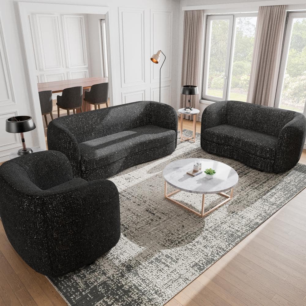 Julia 85 in. Black Boucle Fabric Modern Curved Sofa