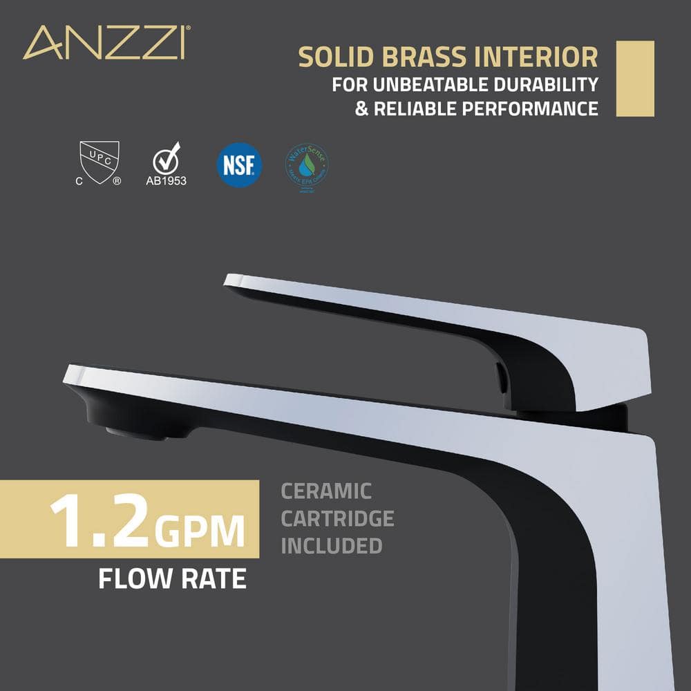 Matte Black and Chrome Single Handle Bathroom Faucet with Pop-Up Drain