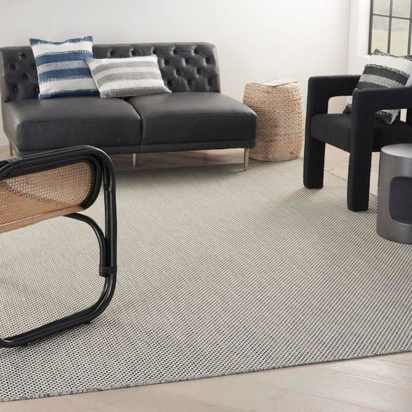 Courtyard Ivory Charcoal 9 ft. x 12 ft. Geometric Contemporary Indoor/Outdoor Patio Area Rug