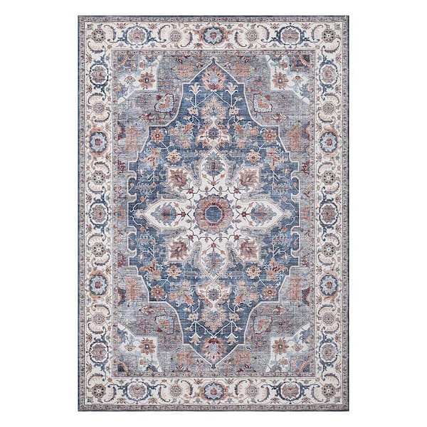 Aliyeh Navy 9 ft. x 12 ft. Woven Medallion Polyester Area Rug