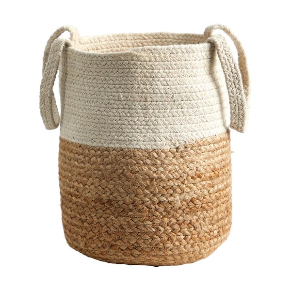 Nearly Natural 12.5 in. Natural Handmade Jute and Cotton Basket Planter
